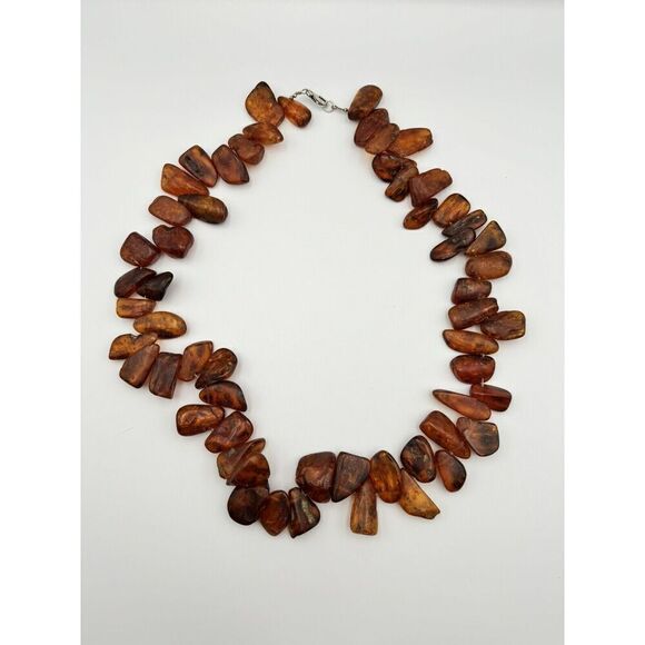 Antique Baltic Amber Cognac X Large Nuggets 30” Necklace Natural Raw 223g .925 - Picture 1 of 16